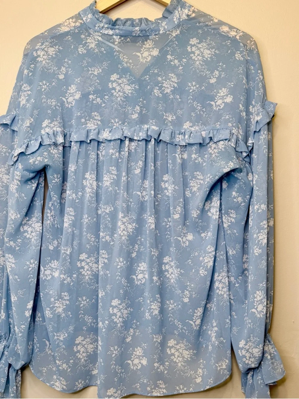 ZARA | Floral Pattern Feminine Ruffled Semi Sheer Breezy Relaxed Blouse - Picture 5 of 15